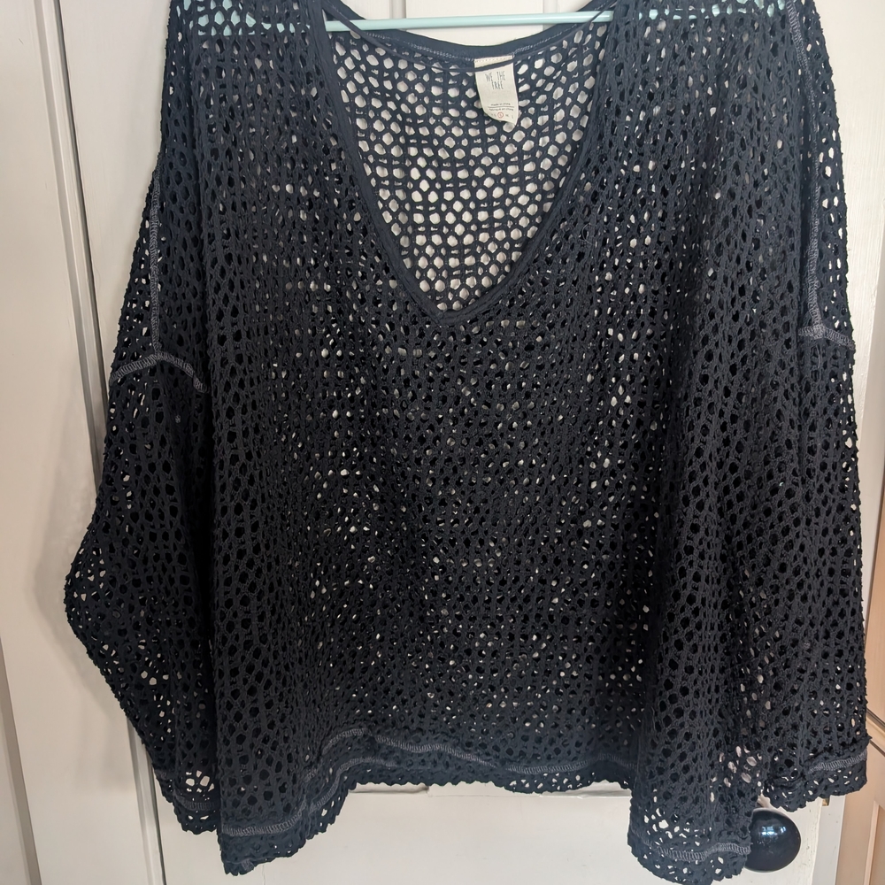 We The Free Black Crochet Knit V-neck Sweater - Size Small Oversized